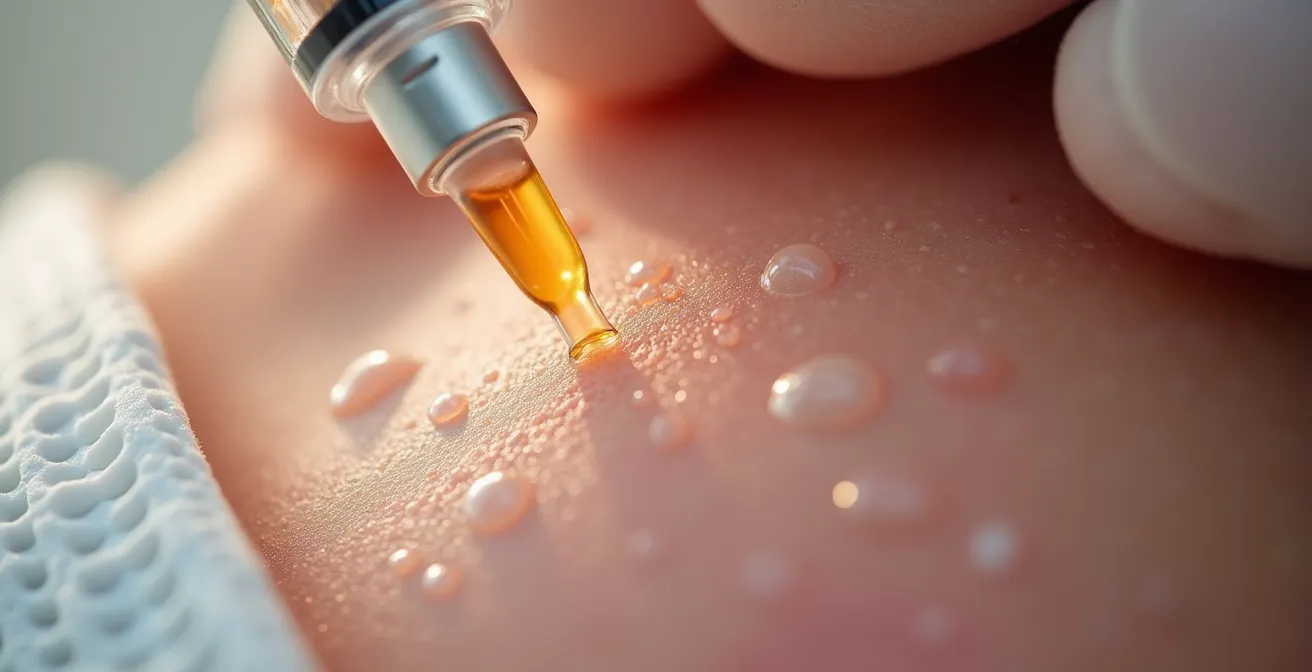Detailaufnahme einer innovativen Hautbehandlung mit natürlichen regenerativen Elementen