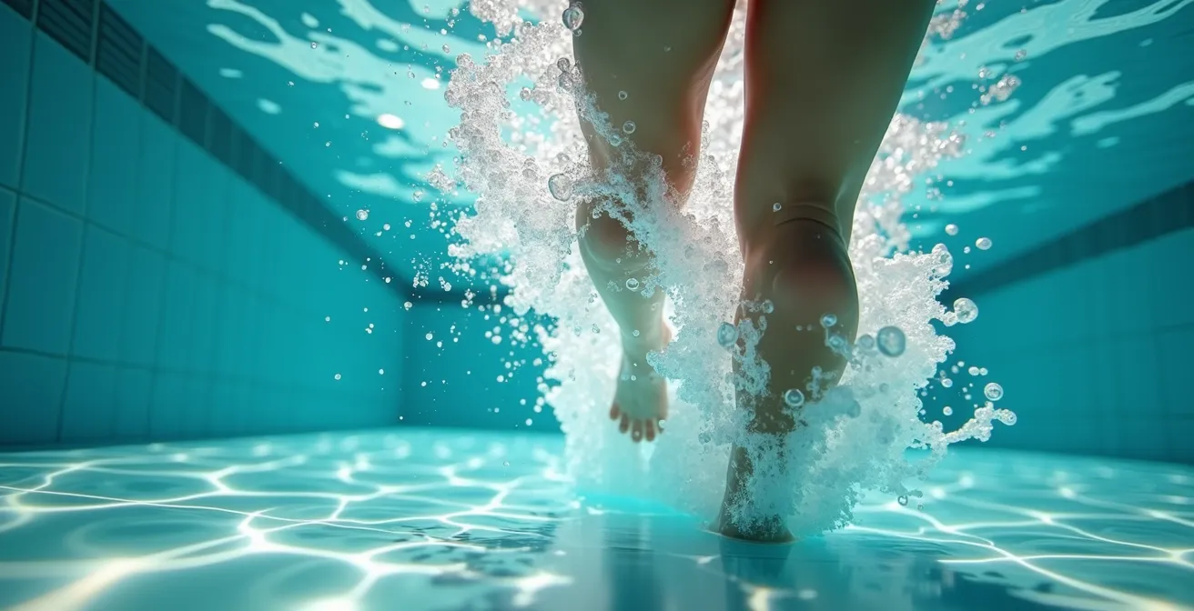 Unterwasseraufnahme von Aqua-Fitness Bewegung, die den sanften Widerstand des Wassers zeigt