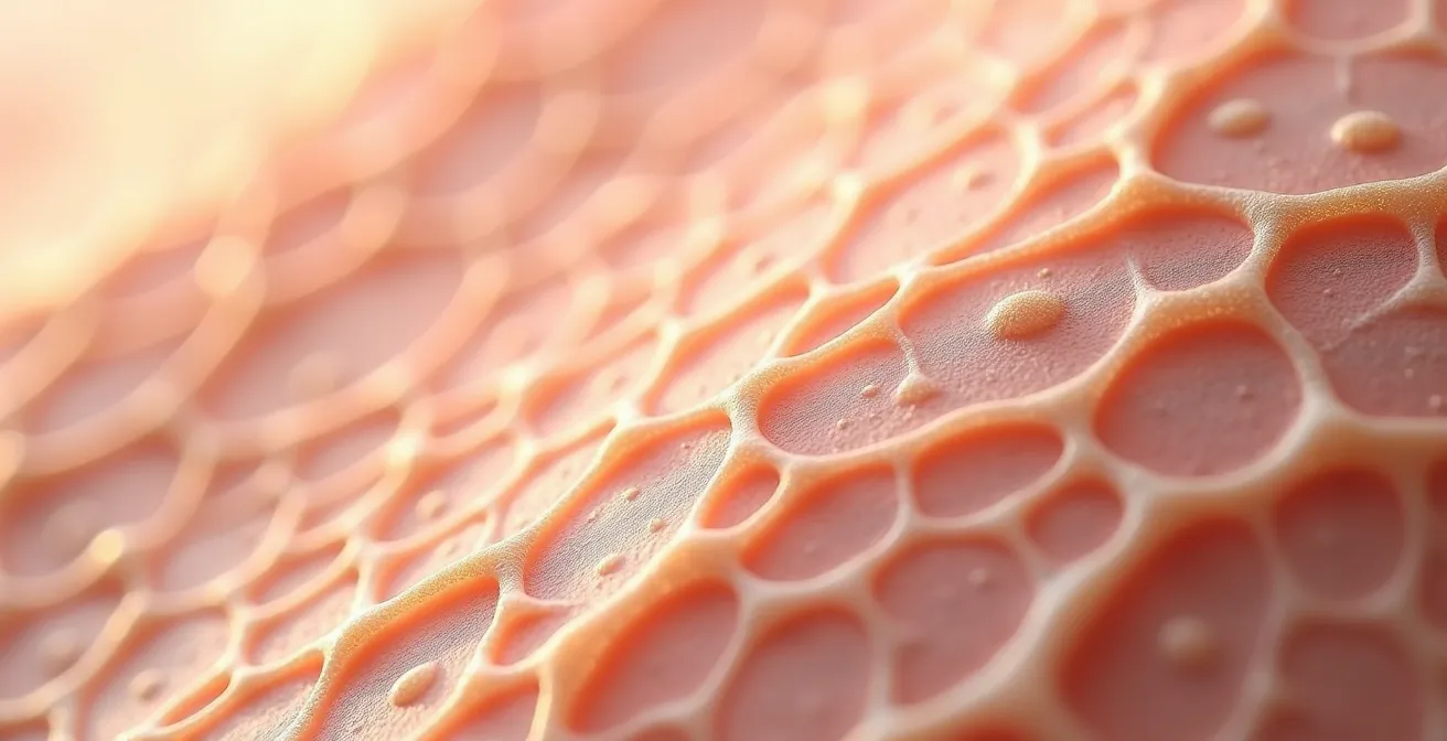 Detailaufnahme zeigt fraktionierte Laserbehandlung mit Mikrosäulen in der Haut