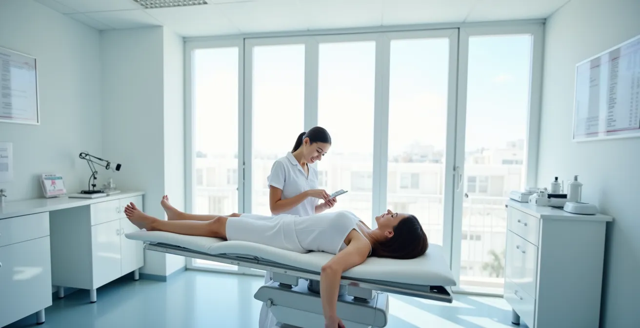 Professionelle Ganzkörper-Hautuntersuchung in einer dermatologischen Praxis