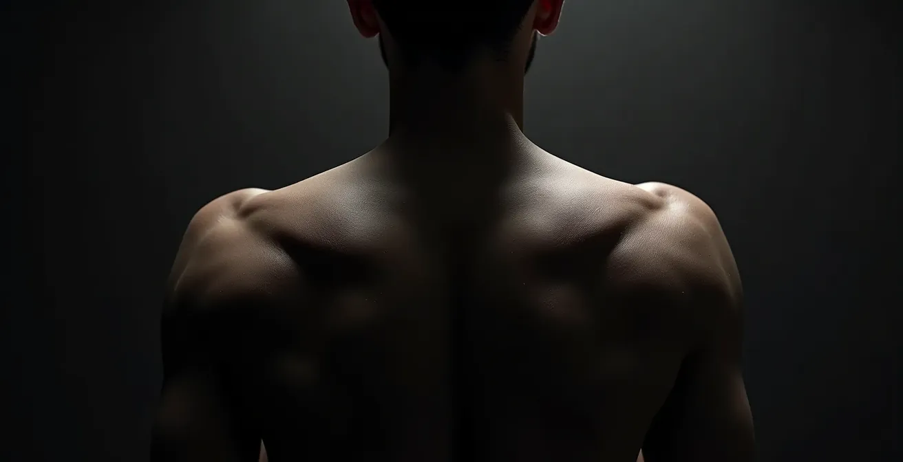 Visualisierung der Stressauswirkung auf die Nackenmuskulatur, die wie eine Rüstung wirkt