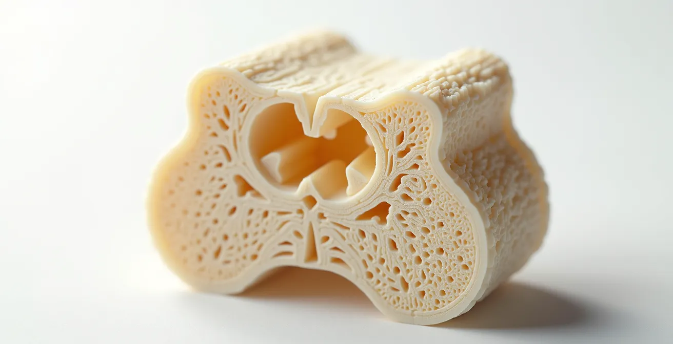 Mikroskopische Aufnahme von Knochenstruktur unter mechanischer Belastung, die das Wolffsche Gesetz illustriert